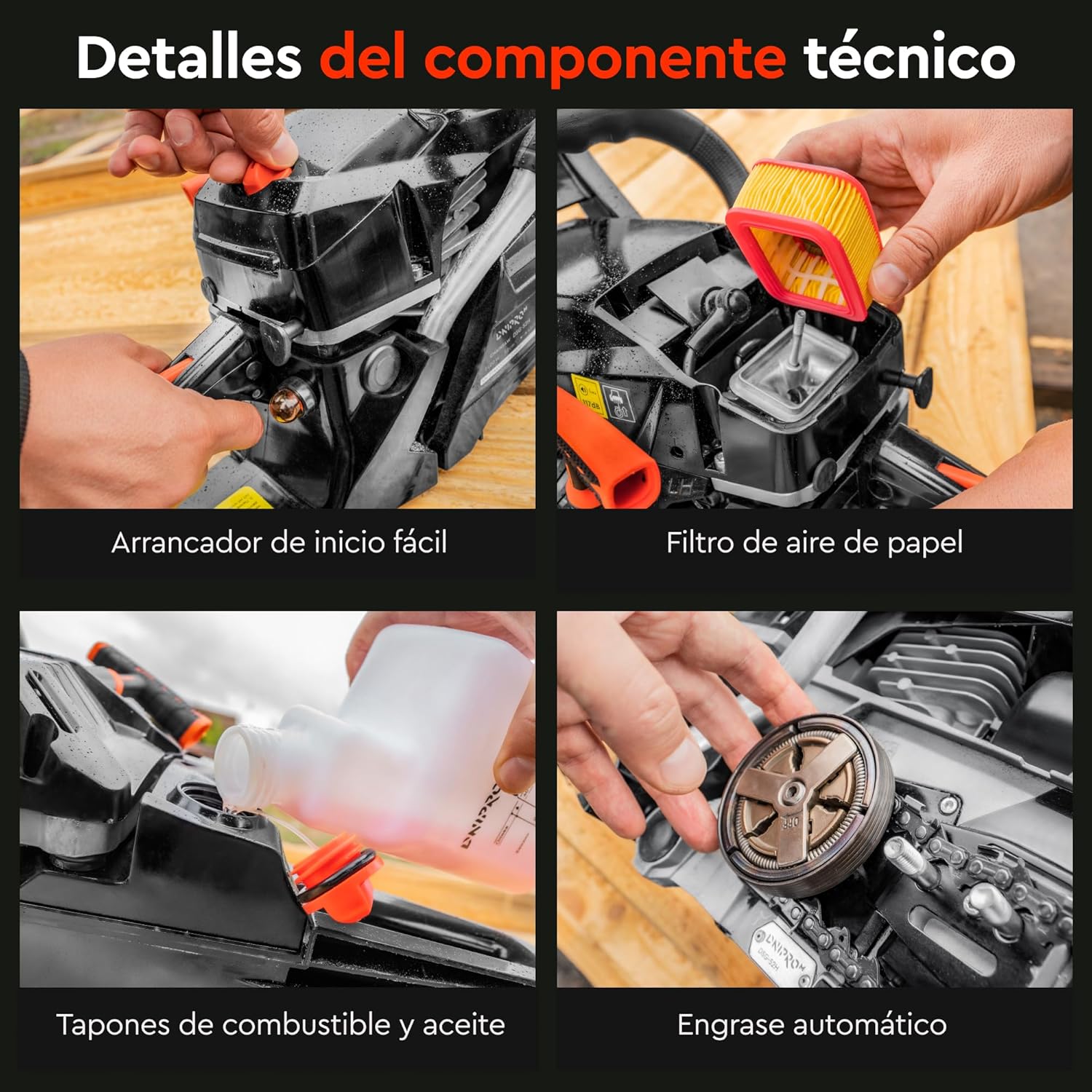 Motosierra de Gasolina Dnipro-M DSG-52HE – Potencia Semi-Profesional de 52 cc (2400W), Espada de 45 cm y Sistema de Arranque Fácil