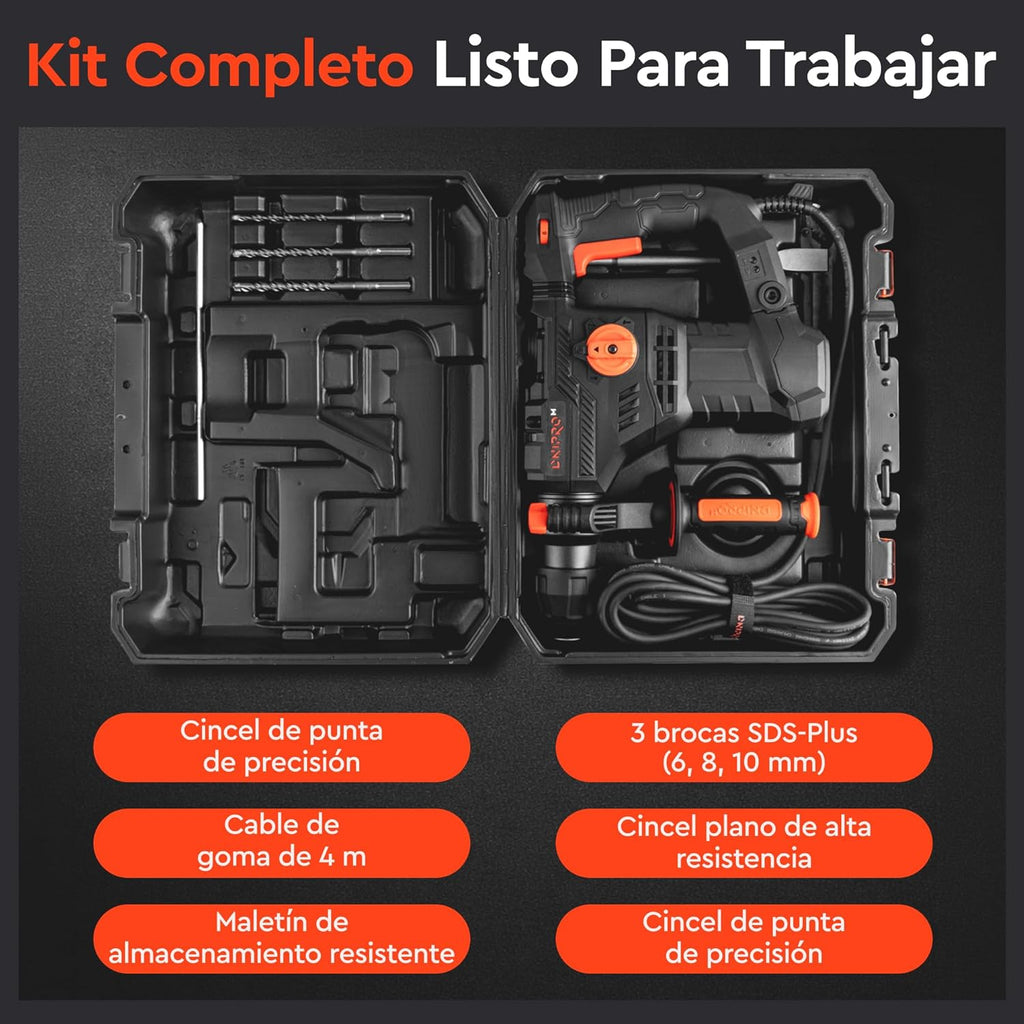 Martillo Perforador de Barril Dnipro-M BH-20 1650W – Fuerza de Impacto de 5.5 J, Velocidad Variable, Embrague R-Control, SDS-Plus y Maletín