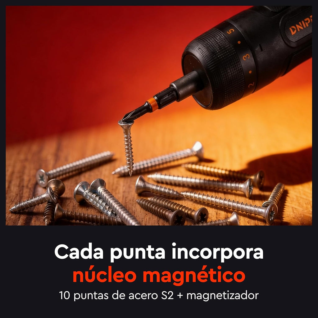 Destornillador Eléctrico Inalámbrico 3.6V Dnipro-M CSD-40X – 4.5 Nm Automático / 10 Nm Manual, Embrague de 8 Posiciones, LED Circular, Cable USB-C y Estuche con 10 Puntas
