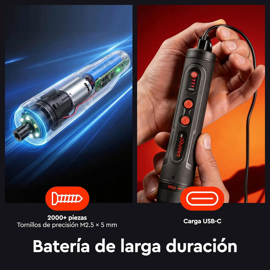 Destornillador Eléctrico Inalámbrico 3.6V Dnipro-M CSD-40X – 4.5 Nm Automático / 10 Nm Manual, Embrague de 8 Posiciones, LED Circular, Cable USB-C y Estuche con 10 Puntas