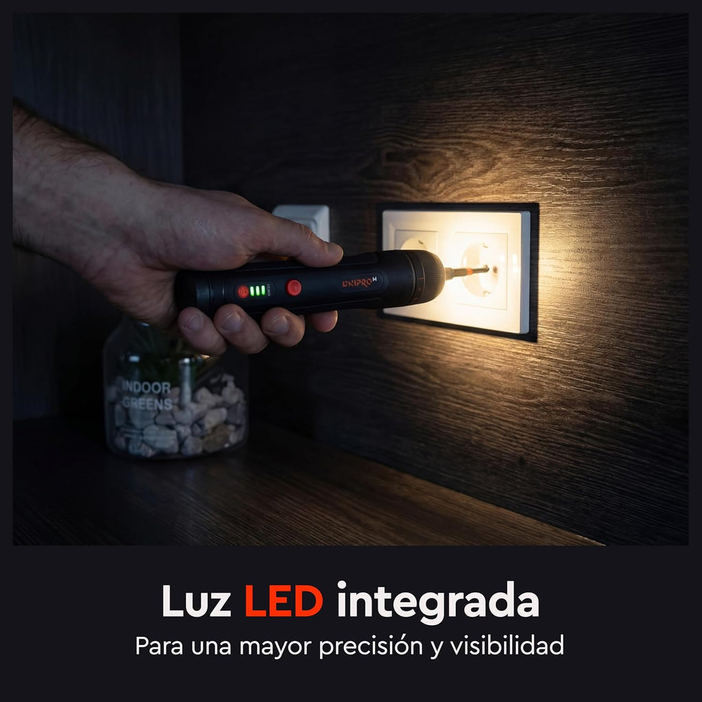 Destornillador Eléctrico Inalámbrico 3.6V Dnipro-M CSD-40X – 4.5 Nm Automático / 10 Nm Manual, Embrague de 8 Posiciones, LED Circular, Cable USB-C y Estuche con 10 Puntas