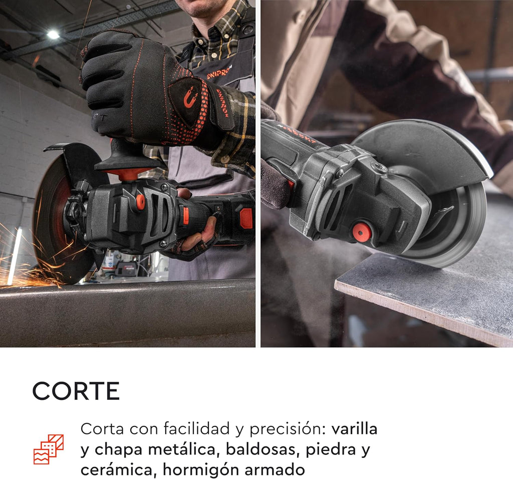 Amoladora Angular a Batería Dnipro-M DGA-201BC Ultra 20V – Motor Brushless, Kit con Batería de 4Ah y Cargador Rápido