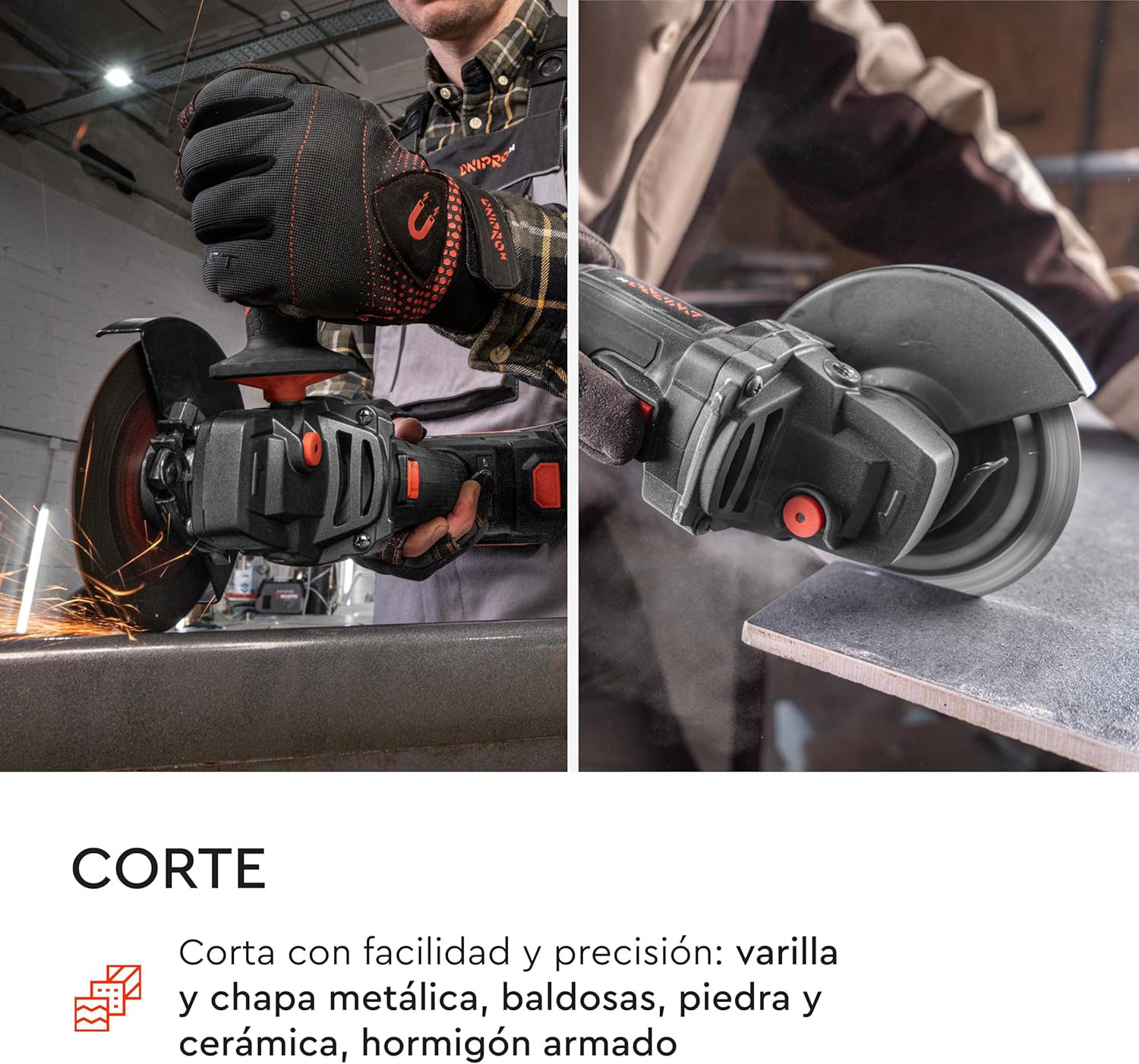 Amoladora Angular a Batería Dnipro-M DGA-201BC Ultra 20V – Motor Brushless, Kit con Batería de 4Ah y Cargador Rápido