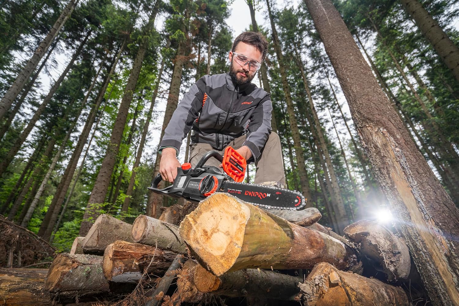 Motosierra a Batería Dnipro-M DCS-201BC 20V – Kit Profesional con Motor Brushless, Espada de 30 cm, Batería Compacta 4Ah (Samsung) y Cargador Rápido