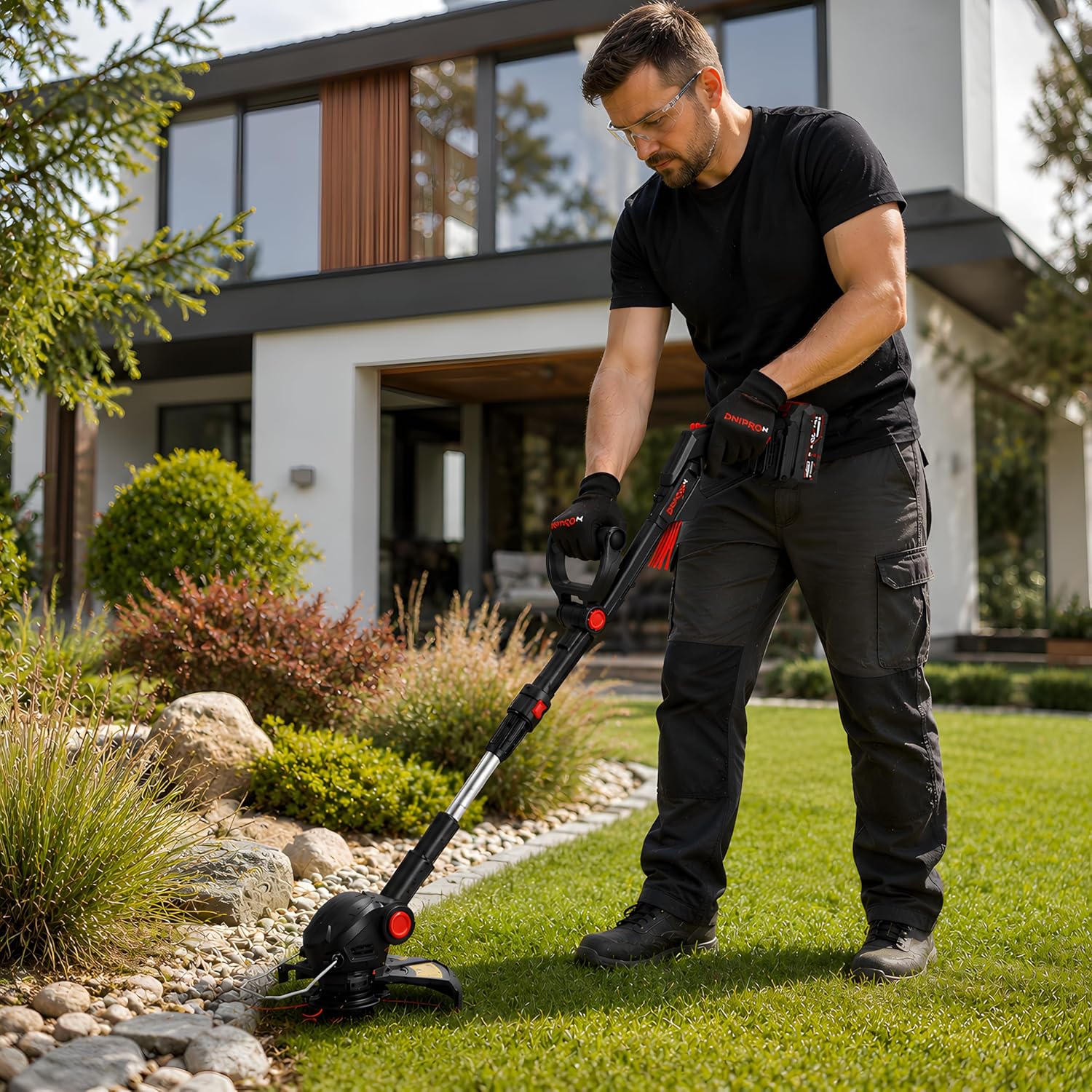Cortabordes a Batería Dnipro-M DTC-201 20V – Trimmer de Césped Ergonómico, Kit Profesional con Batería 2Ah y Cargador Rápido