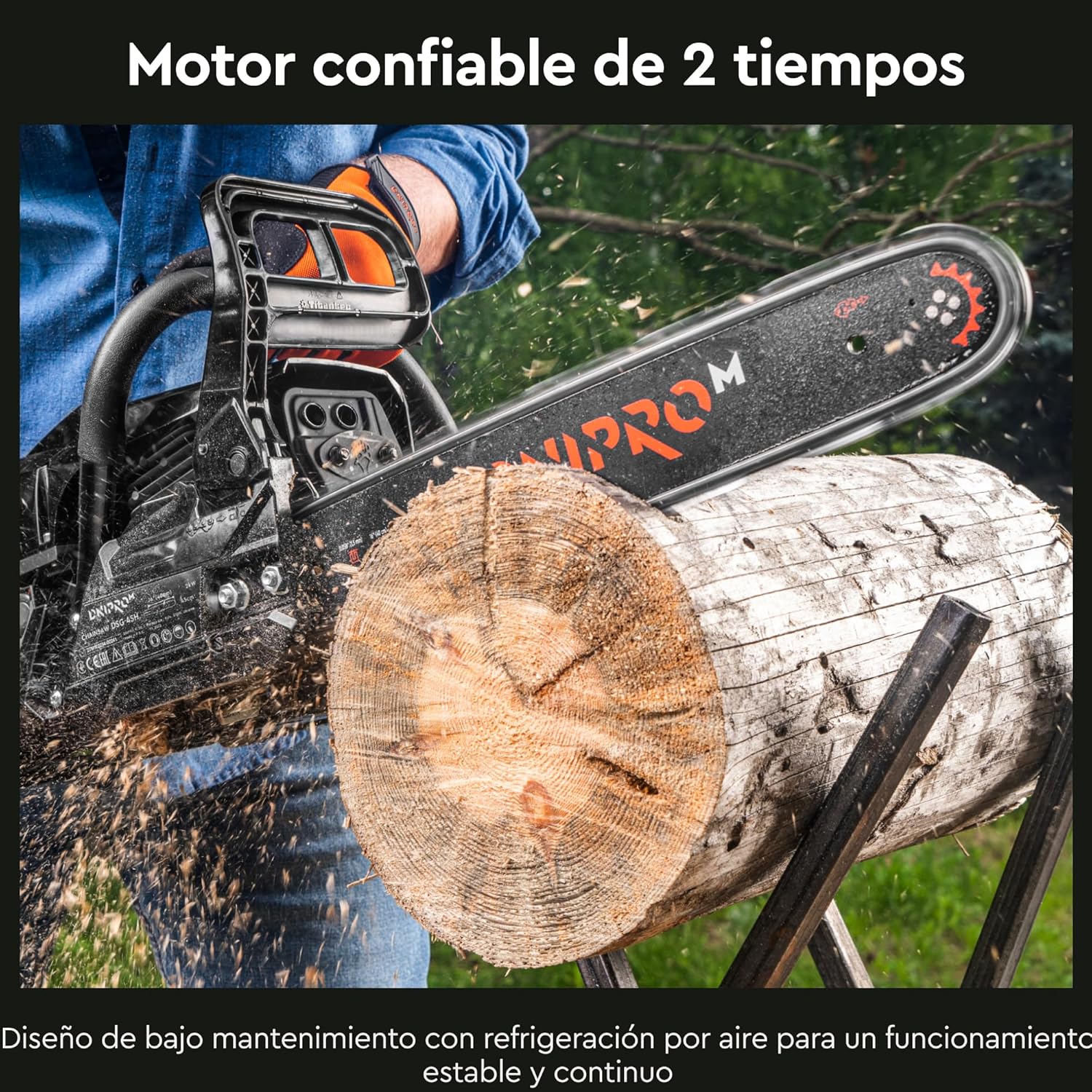 Motosierra de Gasolina Dnipro-M DSG-45HE – Motor de 45 cc (2000W), Espada de 40 cm, Sistema de Arranque Fácil y Filtro de Aire de Acceso Rápido