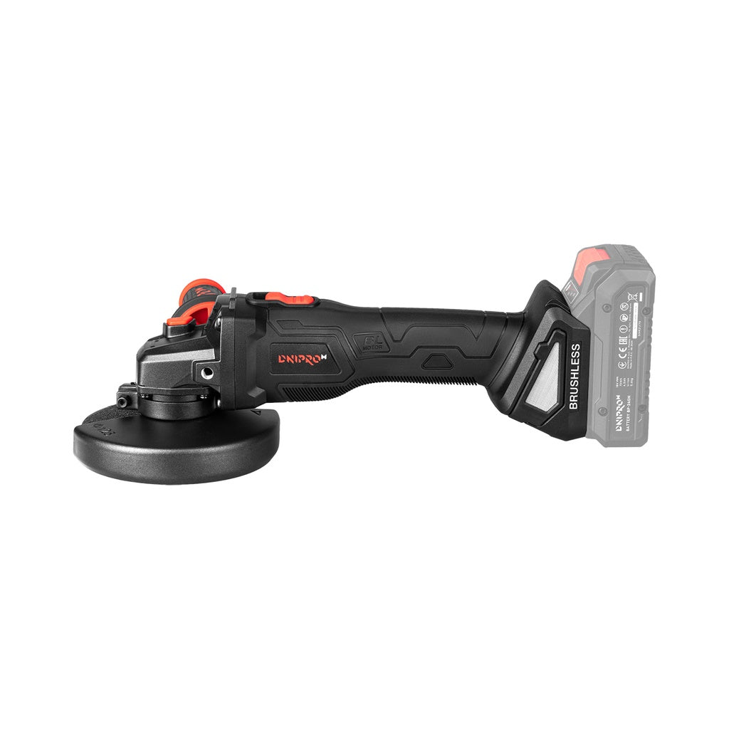 Amoladora Angular a Batería 125mm Dnipro-M DGA-202SBC 20V – Kit Profesional Regulable con Motor Brushless, Freno Rápido, Batería 4Ah y Cargador