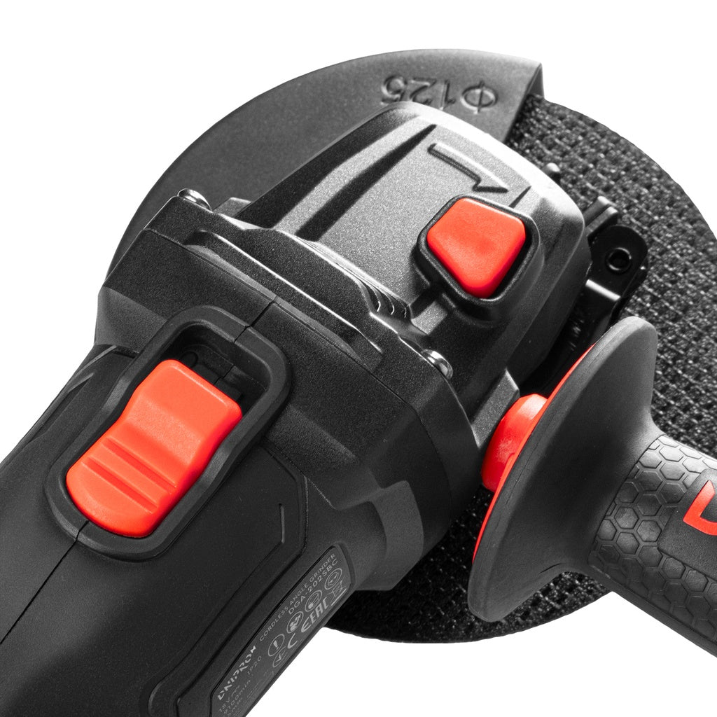 Amoladora Angular a Batería 125mm Dnipro-M DGA-202SBC 20V – Kit Profesional Regulable con Motor Brushless, Freno Rápido, Batería 4Ah y Cargador