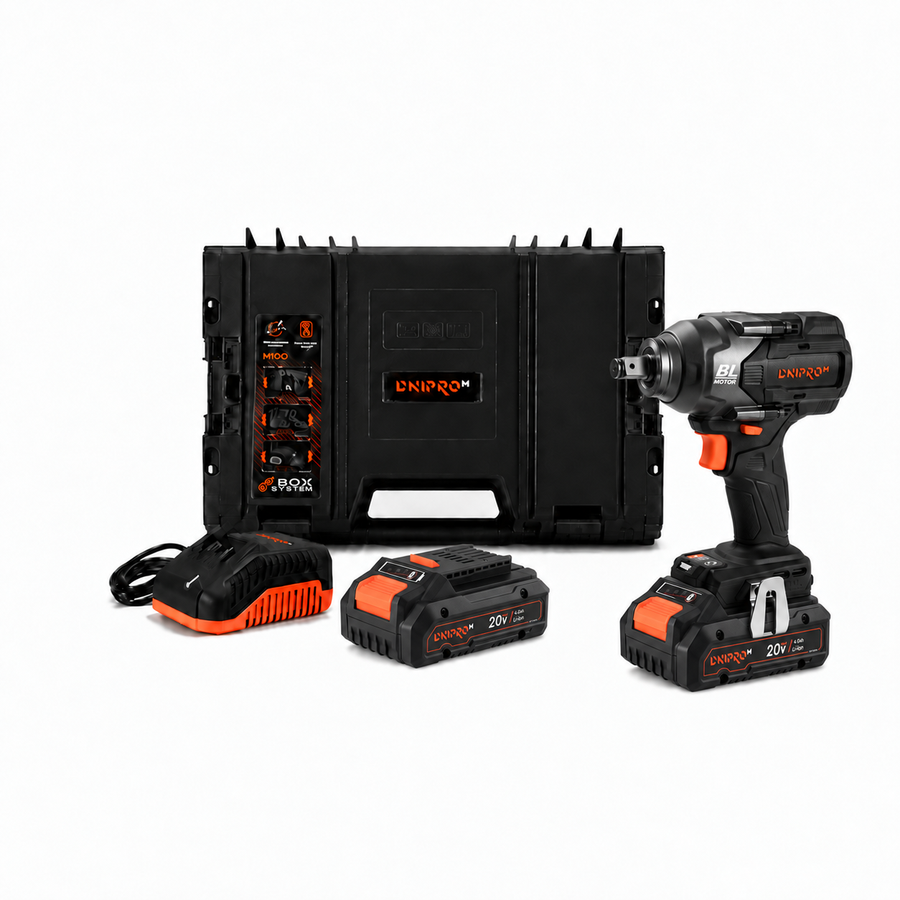 Dnipro-M | Llave de impacto a batería 20V 600 Nm DTW-202BC Ultra - Kit Midl Pro 4Ah