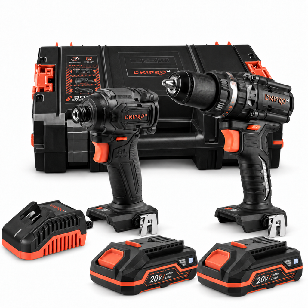 Dnipro-M | Kit 20V: Atornillador de impacto DTD-201BC + Taladro atornillador CD-202BC Ultra - 2 baterías 2Ah