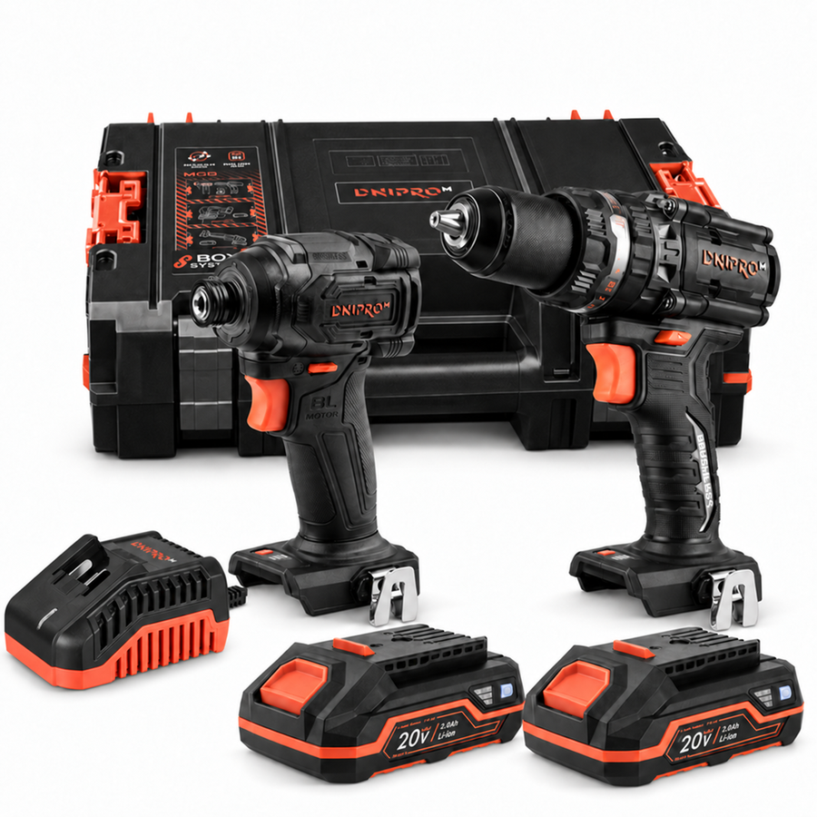 Dnipro-M | Kit 20V: Atornillador de impacto DTD-201BC + Taladro atornillador CD-202BC Ultra - 2 baterías 2Ah
