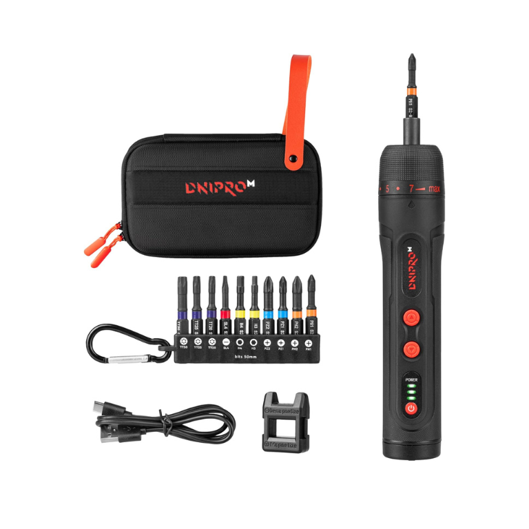 Dnipro-M | Destornillador eléctrico inalámbrico 3,6V CSD-40X - Estuche, 10 puntas y cable USB-C