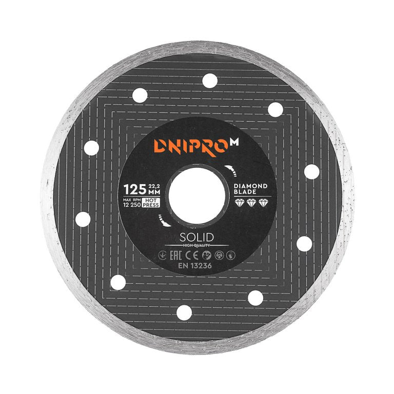 Disco de Corte Diamantado Continuo Dnipro-M Solid 125 – Diámetro 125 mm, Eje 22.2 mm