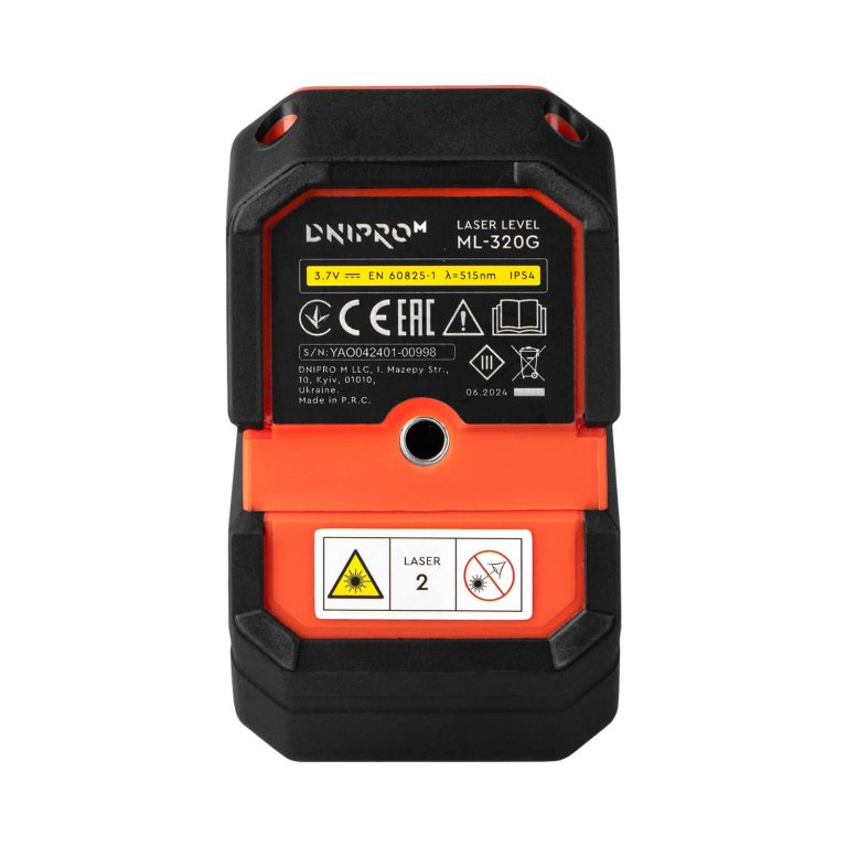 Nivel Láser Verde Autonivelante Dnipro-M ML-320G – 2 Líneas Cruzadas, Alcance de 30m, Precisión de ±0.3 mm/m, Batería de 2600 mAh Recargable por USB-C y Soporte Magnético