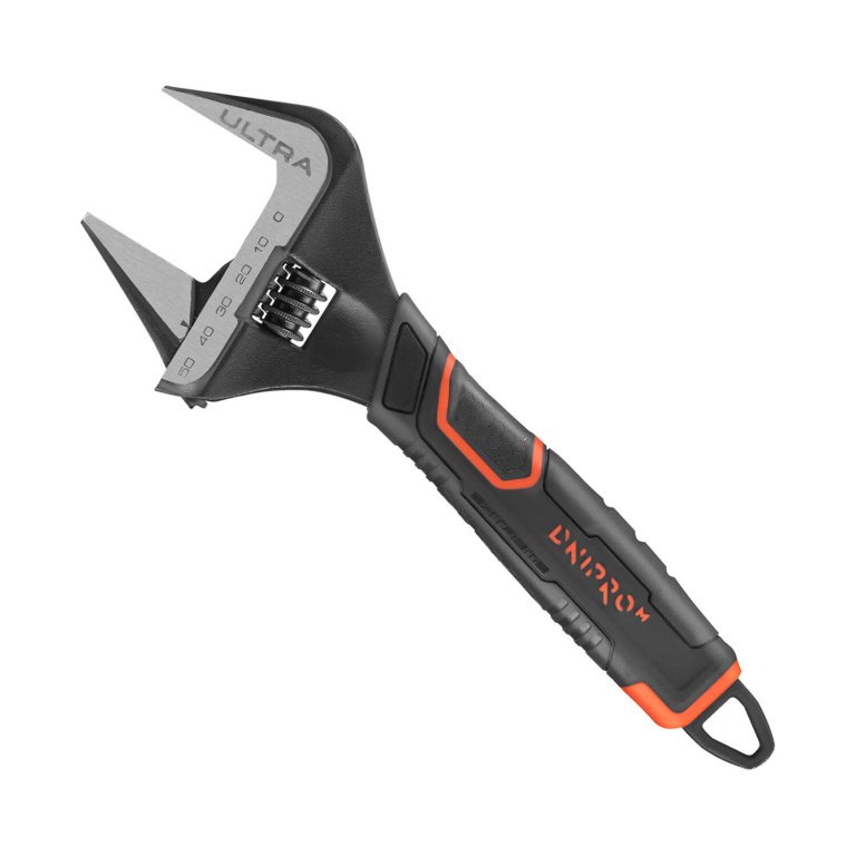 Llave ajustable Dnipro-M ULTRA 250 mm de acero 40CR-V con apertura de 50 mm y mango antideslizante