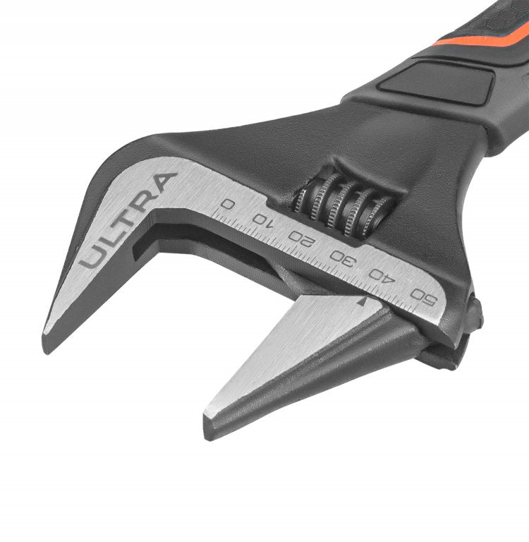 Llave ajustable Dnipro-M ULTRA 250 mm de acero 40CR-V con apertura de 50 mm y mango antideslizante