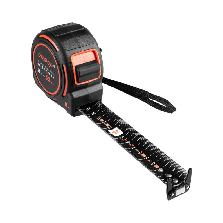 Cinta métrica Dnipro-M ULTRAMAX 8 m x 32 mm con imán reforzado, doble cara y recubrimiento Nylon Plus