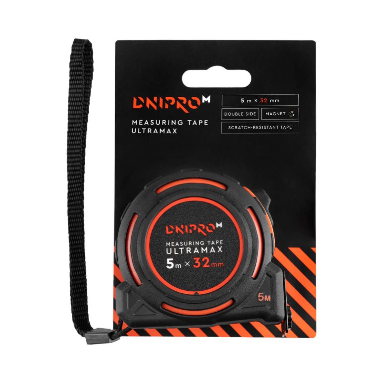 Cinta métrica Dnipro-M ULTRAMAX 5 m x 32 mm con imán reforzado, doble cara y recubrimiento Nylon Plus