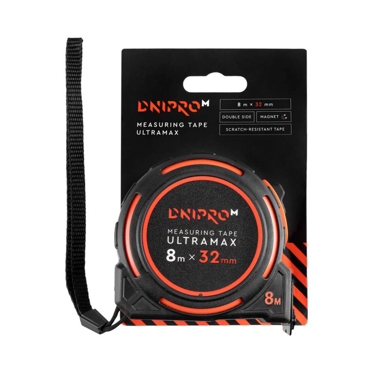 Cinta métrica Dnipro-M ULTRAMAX 8 m x 32 mm con imán reforzado, doble cara y recubrimiento Nylon Plus