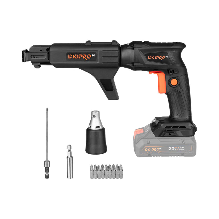 Kit Profesional para Pladur Dnipro-M: Atornillador de Cinta Brushless DSD-201BCA (10 Nm / 4400 RPM) + Batería Li-Ion 2.0 Ah BP-220 + Cargador Rápido 3A FC-230