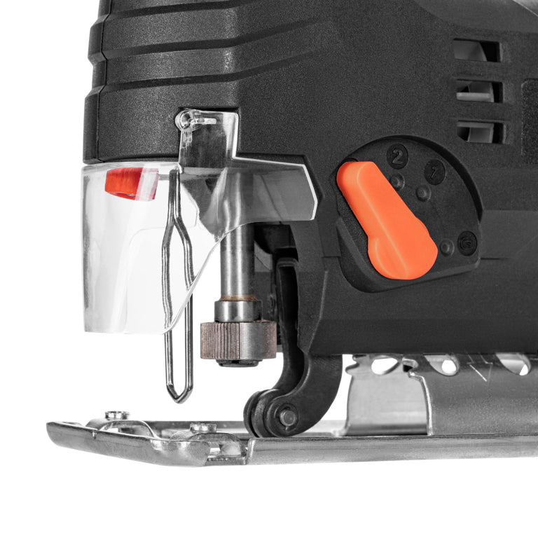 Sierra de Calar Eléctrica Dnipro-M JS-65LX – Potencia 650W, Sistema de Cambio Rápido Quick Lock, Acción Pendular de 4 Etapas, Capacidad de Corte 65mm en Madera y Soplador de Polvo