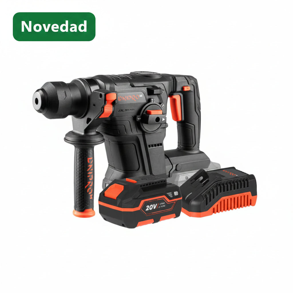 Kit Martillo Perforador a Batería Dnipro-M DHR-203 BCX Brushless (SDS+, 4 Joules) + Batería Li-Ion 4.0 Ah BP-240 + Cargador Rápido 3A FC-230