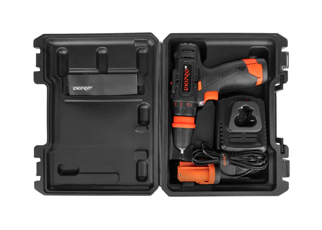 Taladro Atornillador Inalámbrico Dnipro-M CD-12QX 12V – Sistema de Mandril Desmontable Rápido (Quick Exchange), 25 Nm, Kit con 2 Baterías 2Ah, Cargador y Maletín