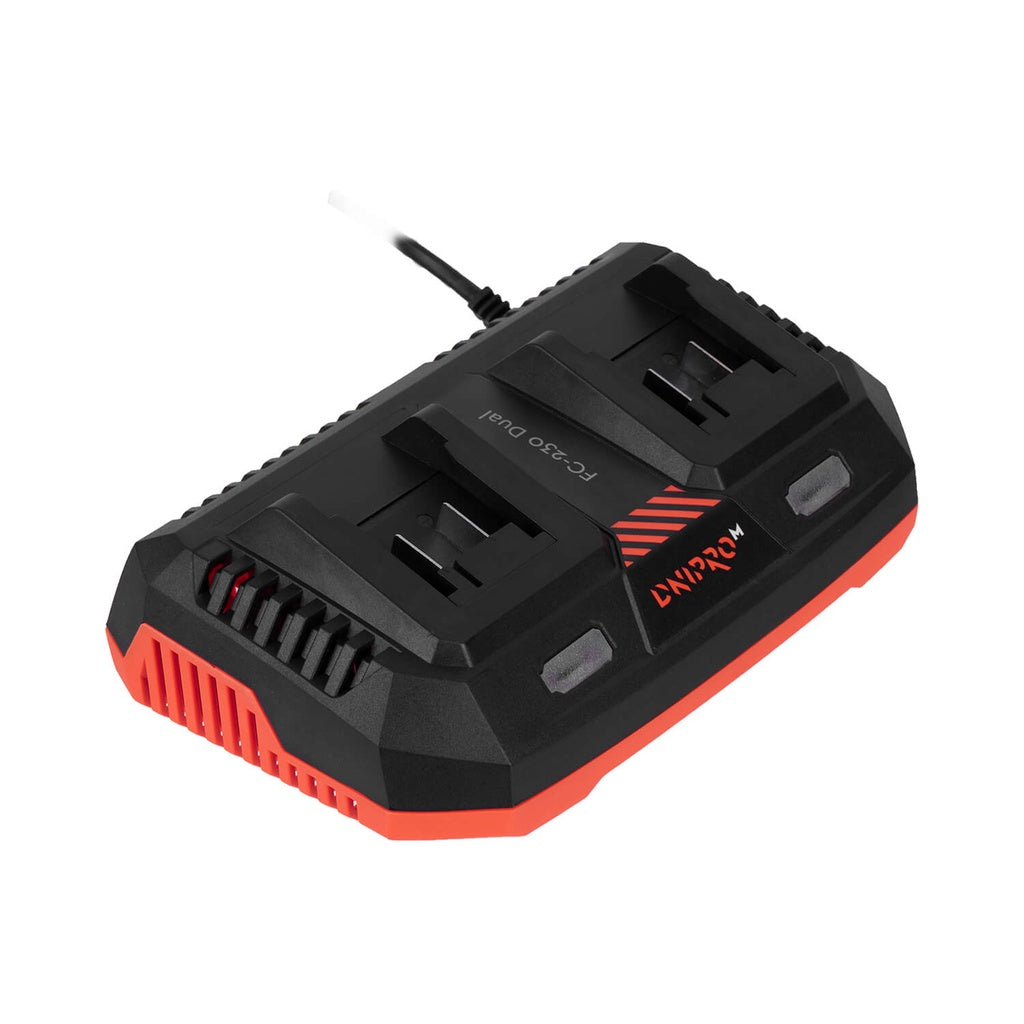 Cargador Doble Rápido Dnipro-M FC-230 Dual 20V – Estación de Carga Simultánea Inteligente para Dos Baterías