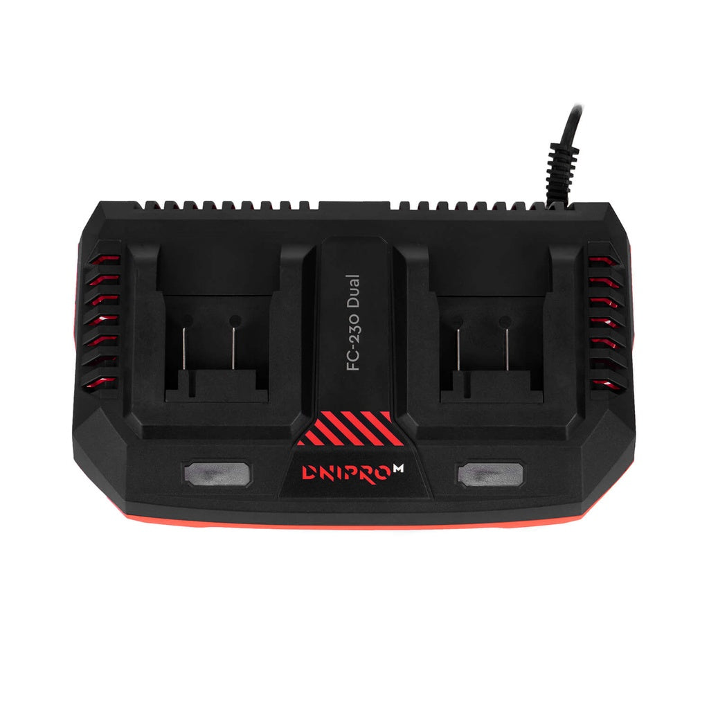 Cargador Doble Rápido Dnipro-M FC-230 Dual 20V – Estación de Carga Simultánea Inteligente para Dos Baterías