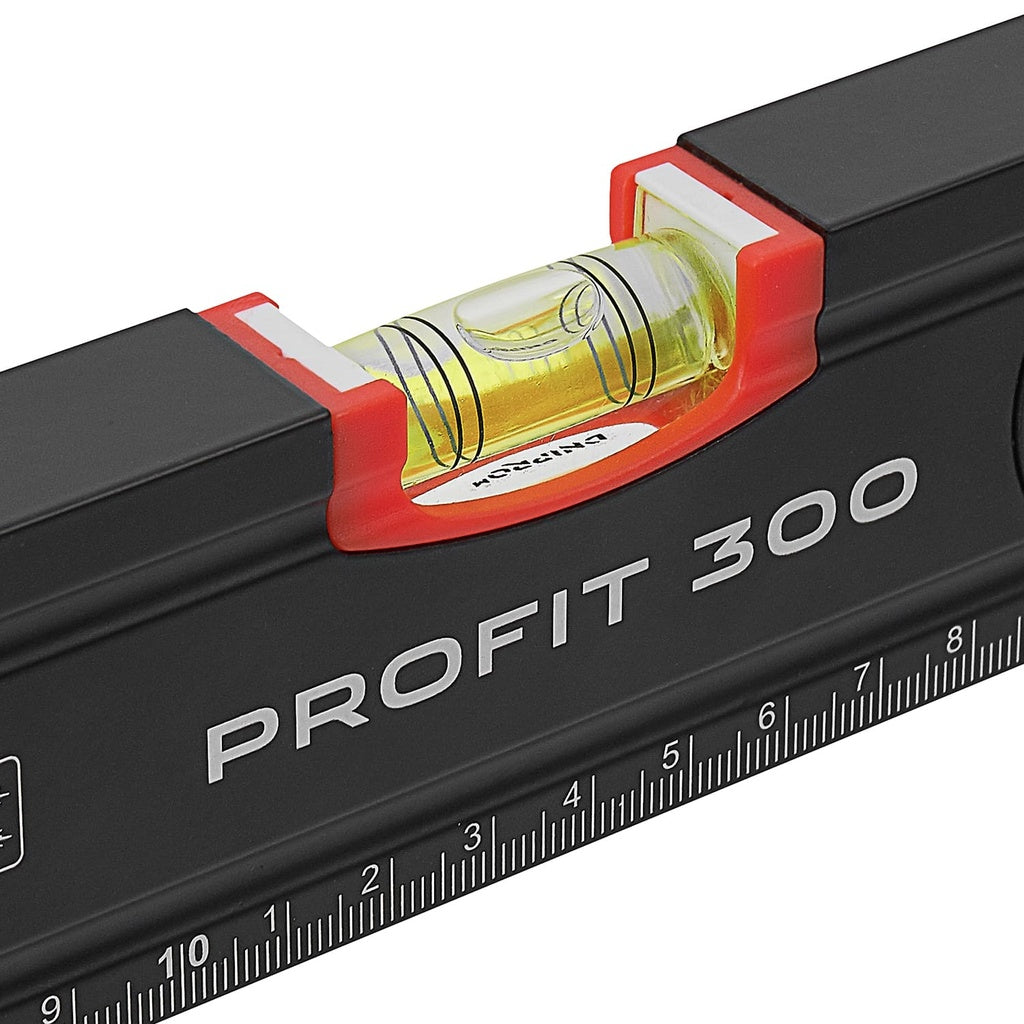 Nivel de burbuja Dnipro-M Profit 300 mm con imán, precisión 0,5 mm/m y regla integrada